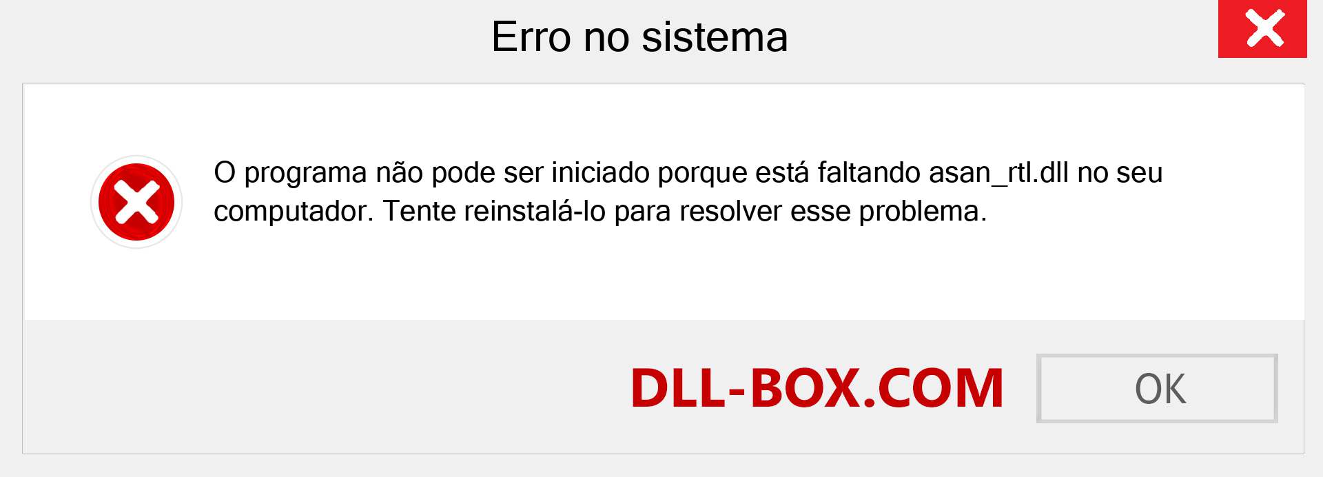 Arquivo asan_rtl.dll ausente ?. Download para Windows 7, 8, 10 - Correção de erro ausente asan_rtl dll no Windows, fotos, imagens